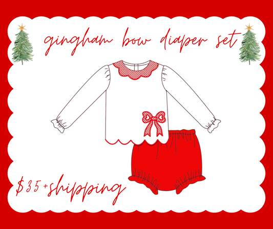 Gingham bow diaper set